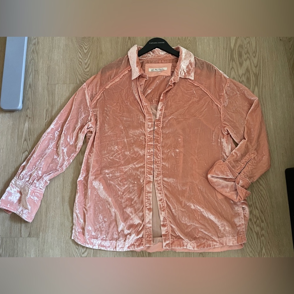 Free People Marianne Velvet Shirt Pink M - Picture 10 of 15
